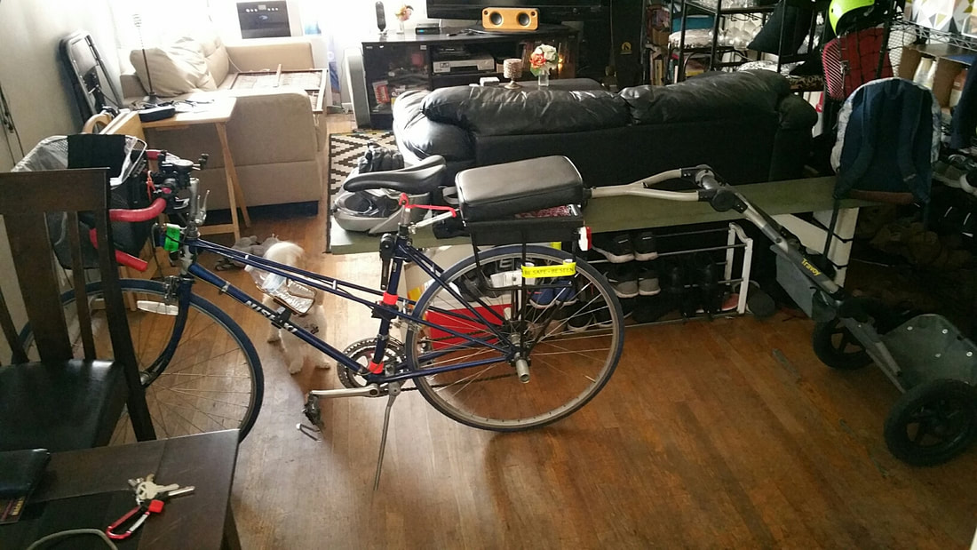 Customer bicycle with Companion Bike Seat and custom tow-hitch installed