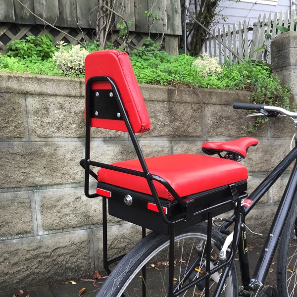 red leather companion bike seat and backrest closeup