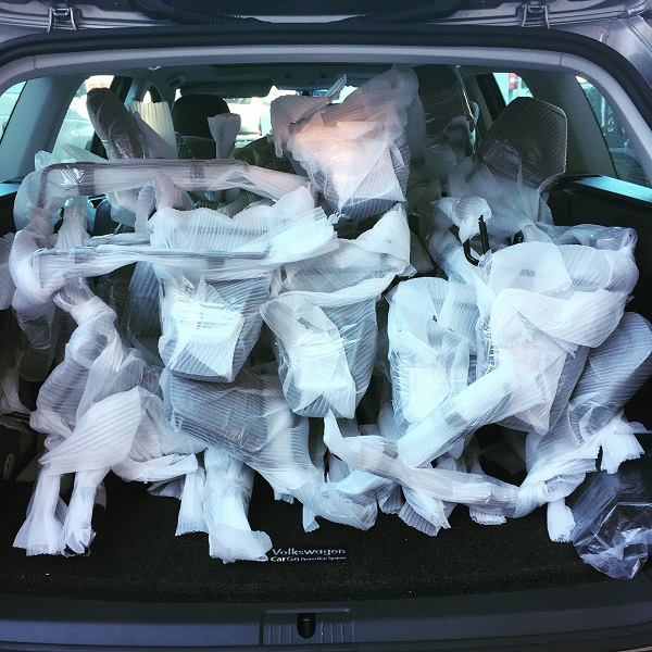 car full of backrests for Companion Bike Seat from first shipment