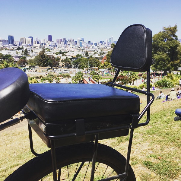 bike seat backrest prototype overlooking san francisco skyline