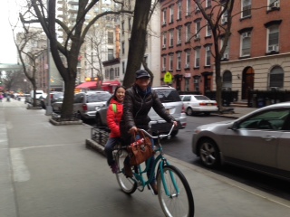 riding a Companion Bike Seat in New York City