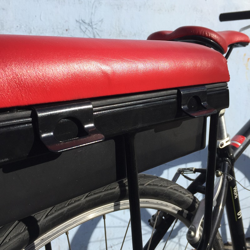 Closeup of pannier hooks on Companion Bike Seat